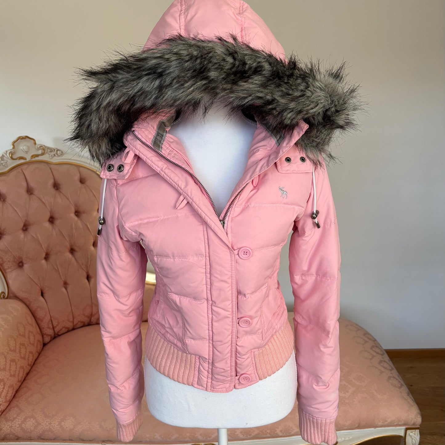Abercrombie and Fitch puffer coat zip-jacket bomber with fur hood
