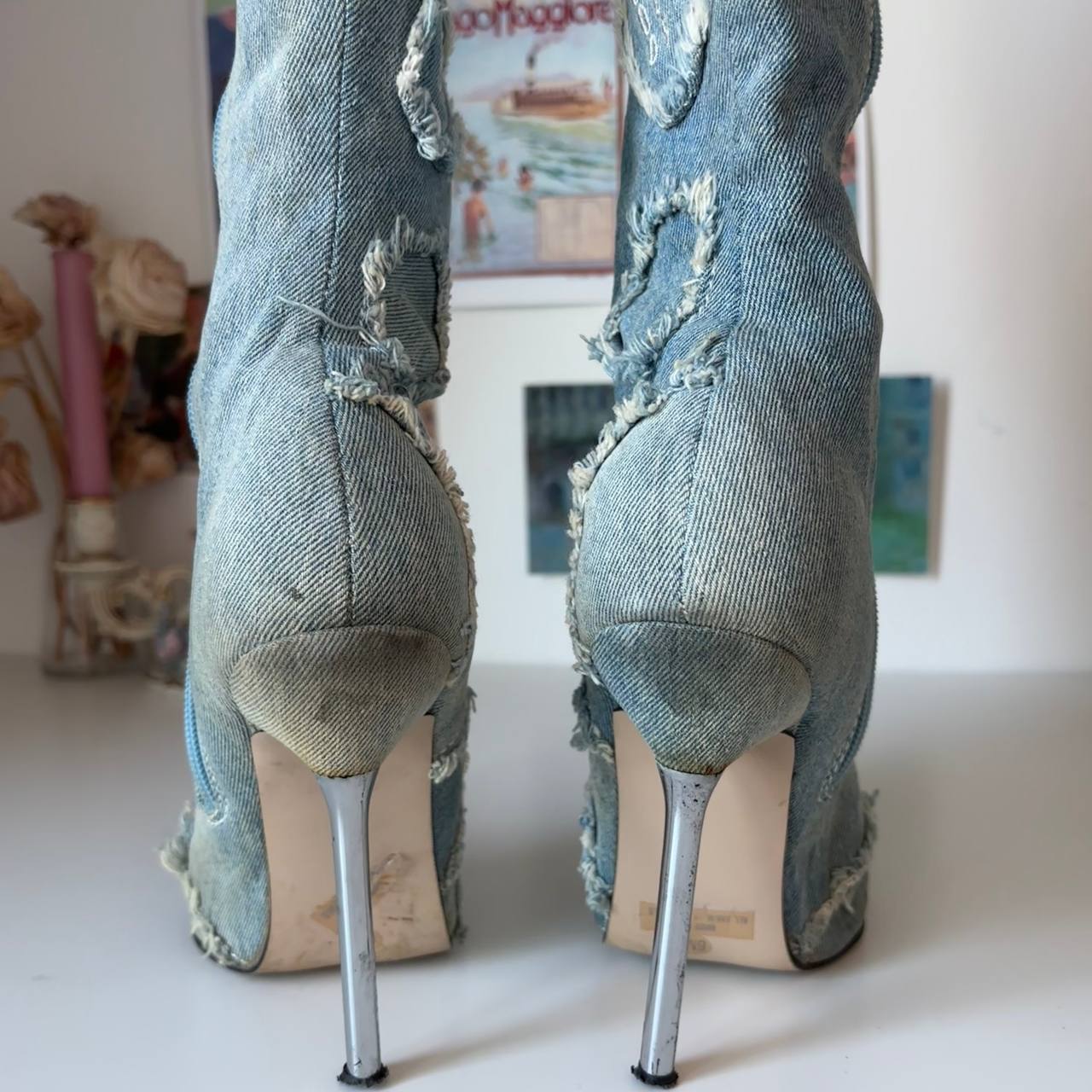 Jeans boots vintage pointed heels