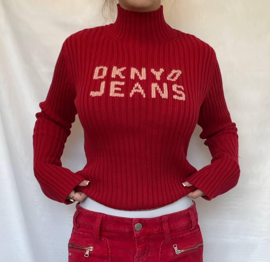 DKNY sweater jumper red turtleneck