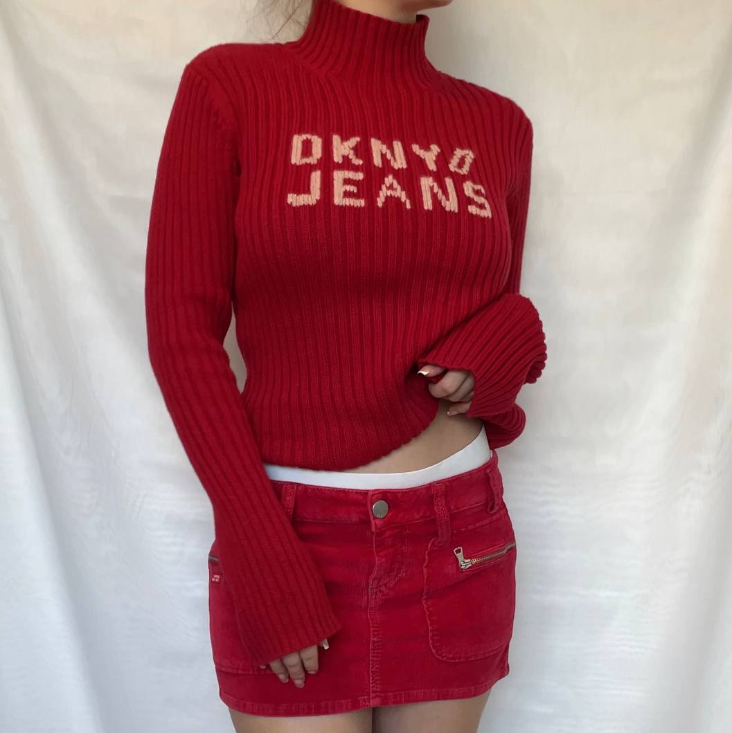DKNY sweater jumper red turtleneck