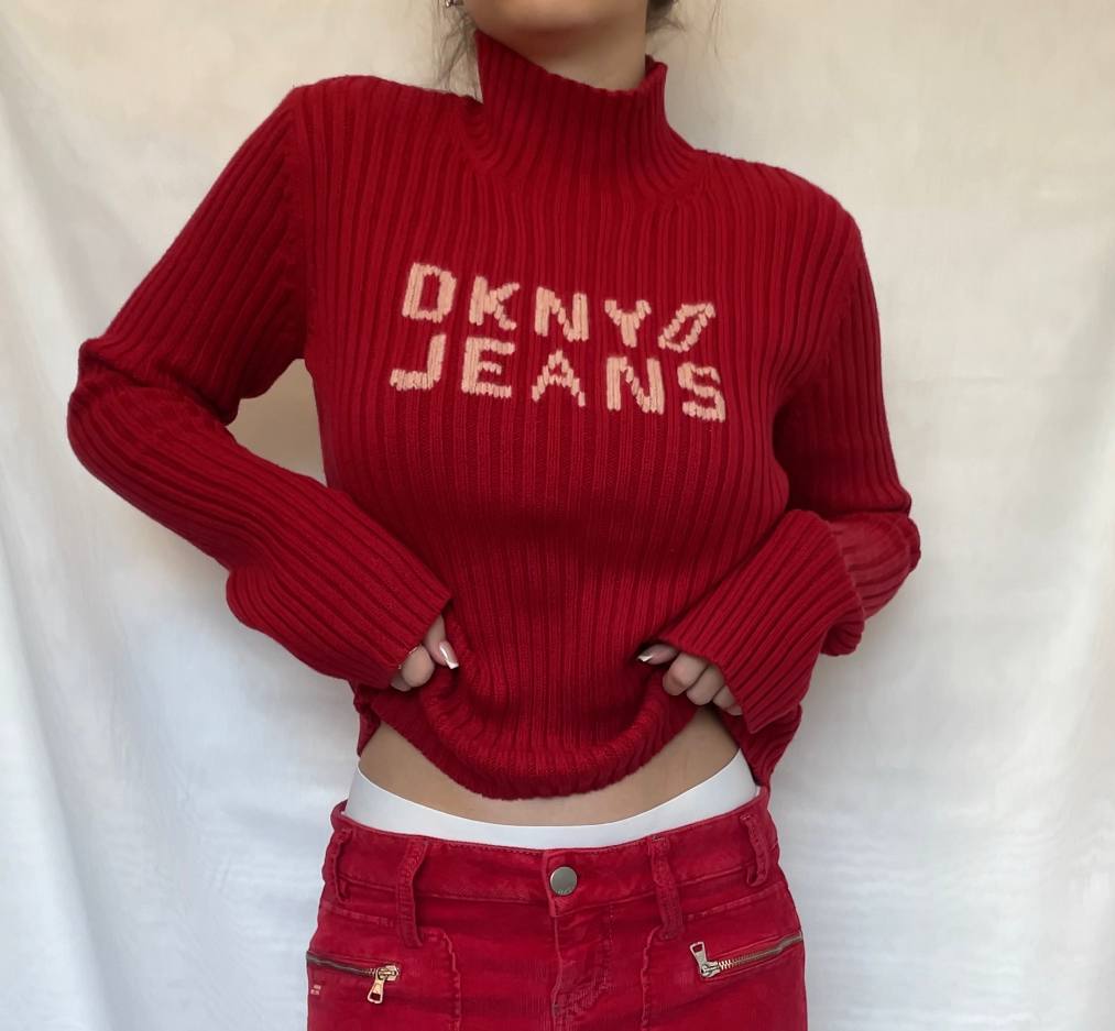 DKNY sweater jumper red turtleneck