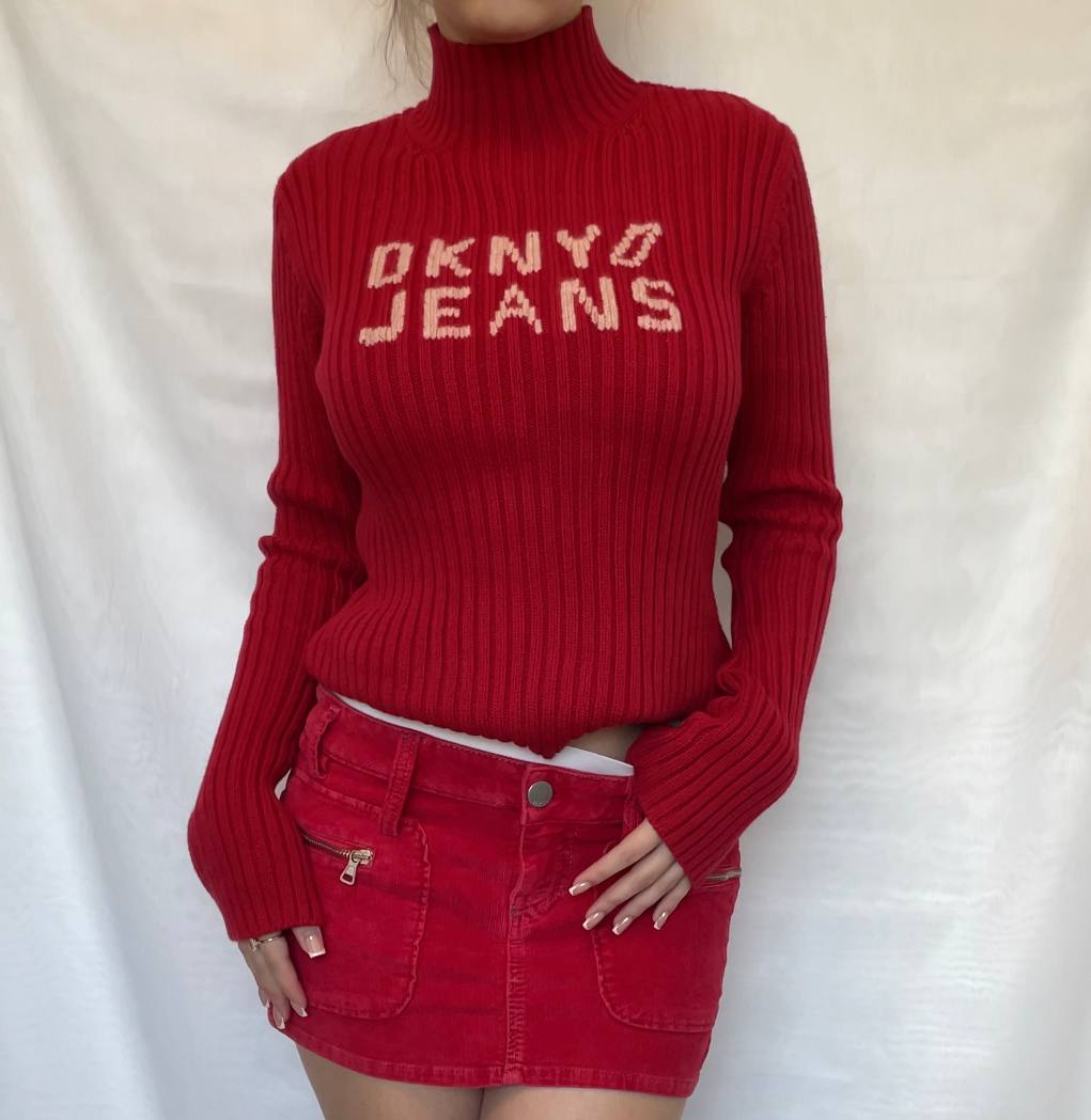 DKNY sweater jumper red turtleneck