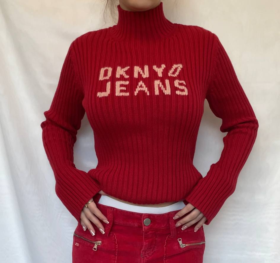 DKNY sweater jumper red turtleneck
