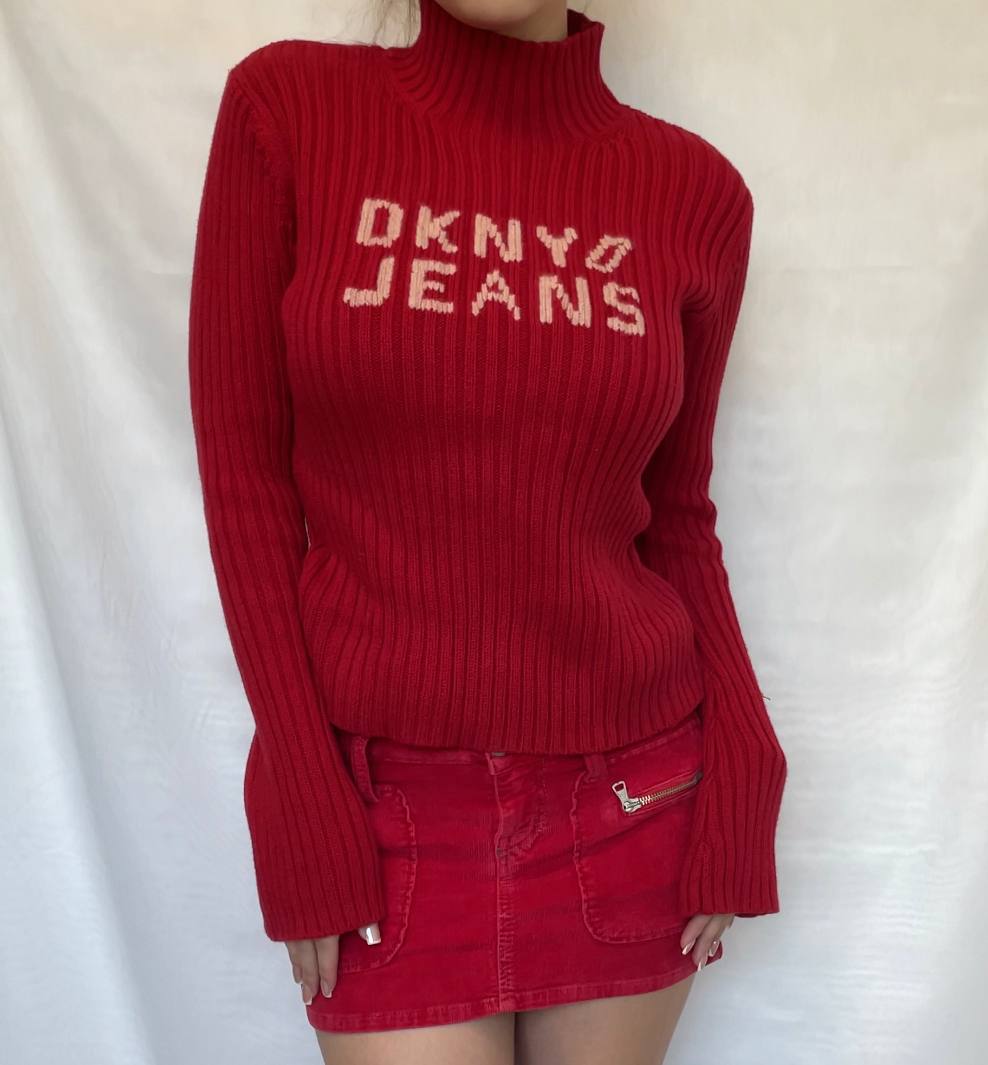 DKNY sweater jumper red turtleneck