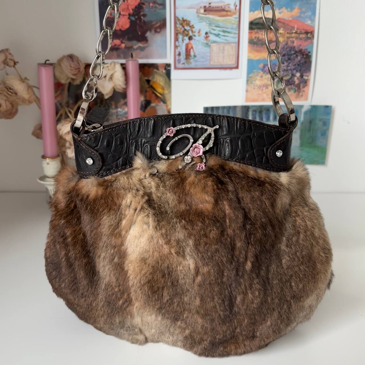 Blumarine bag vintage brown fur