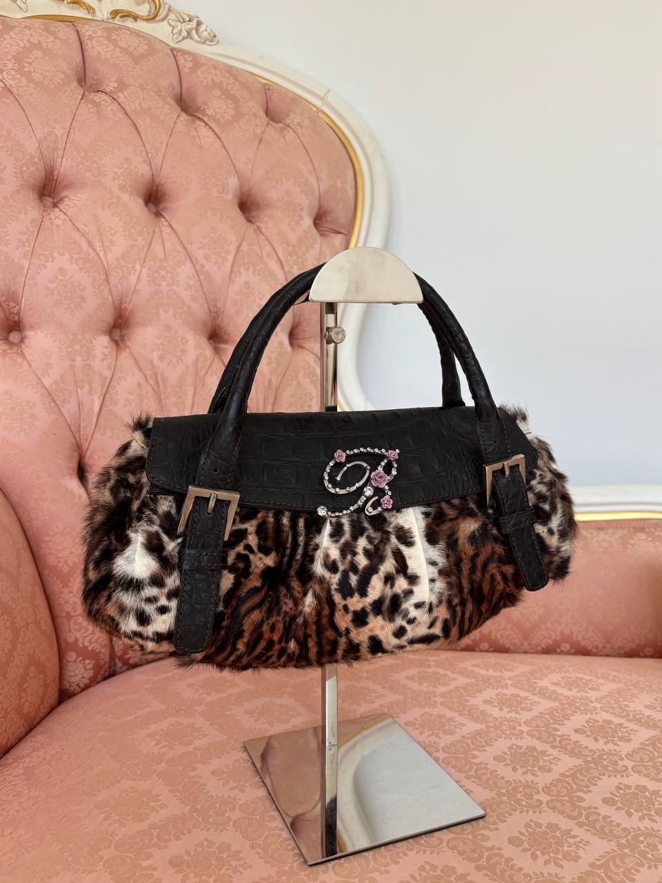 Blumarine bag fur leopard animal print