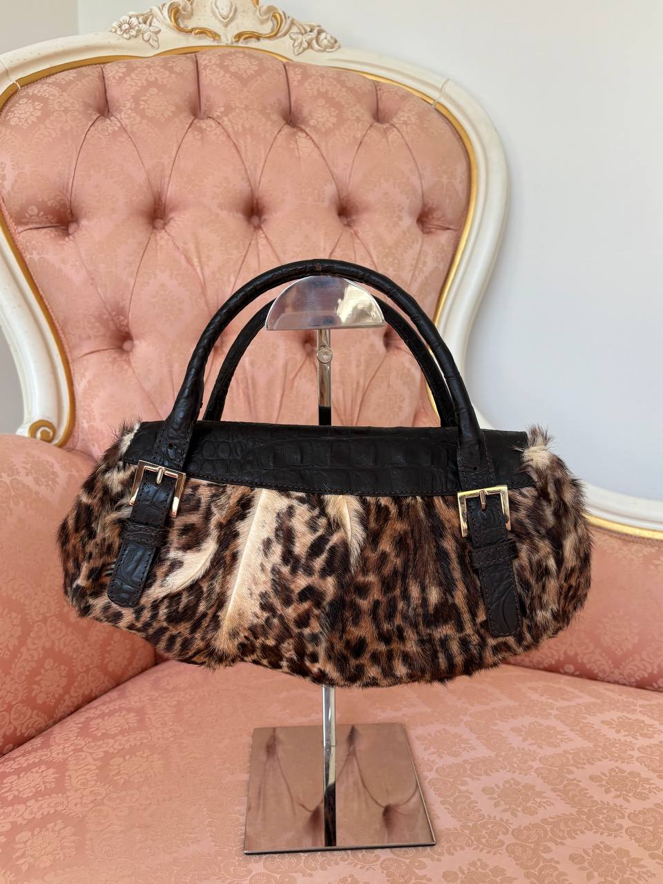 Blumarine bag fur leopard animal print