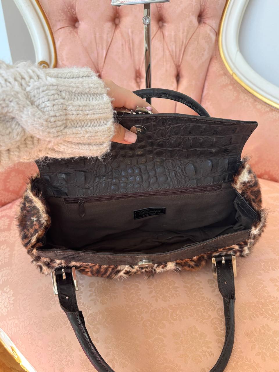 Blumarine bag fur leopard animal print