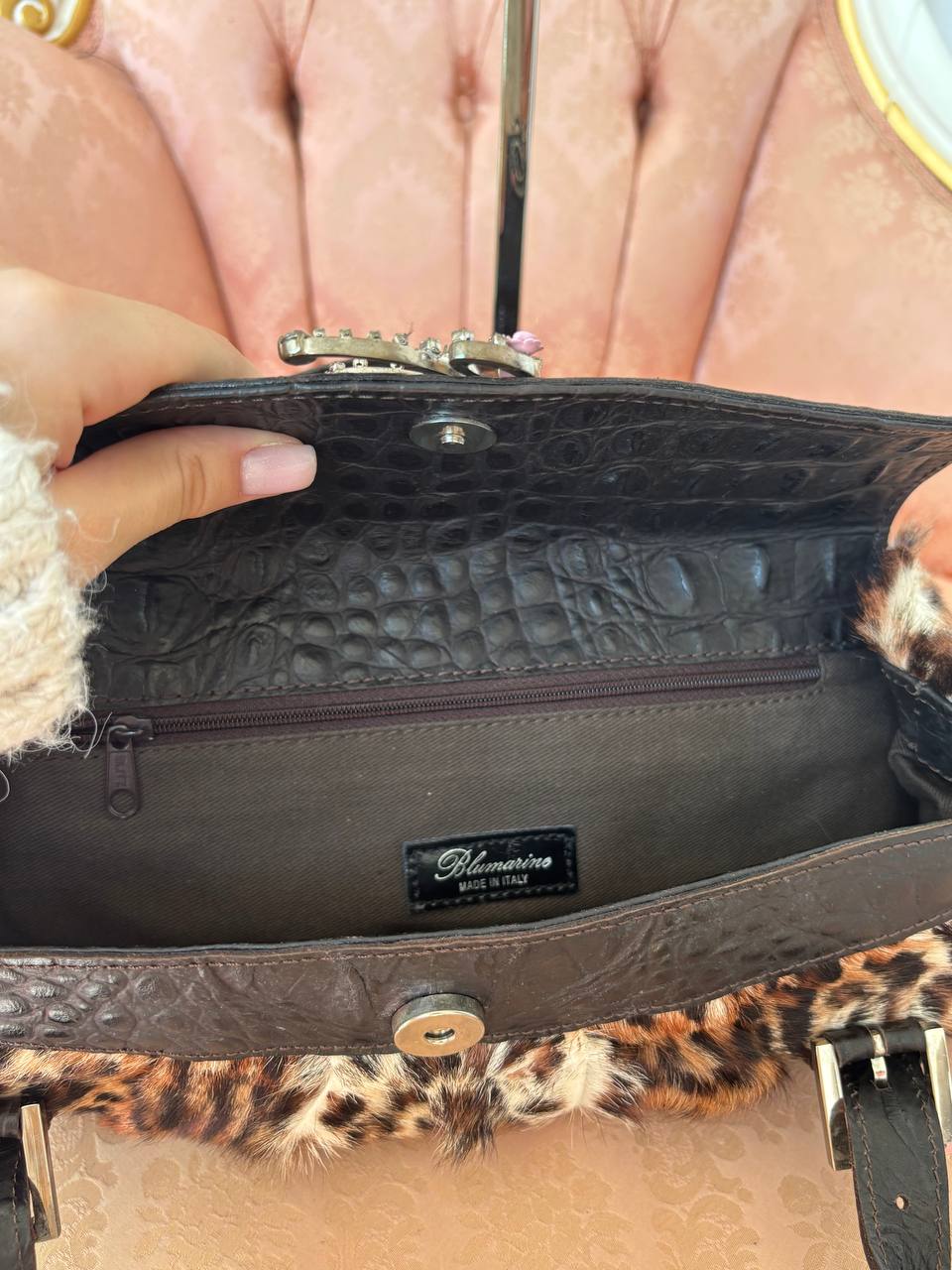 Blumarine bag fur leopard animal print