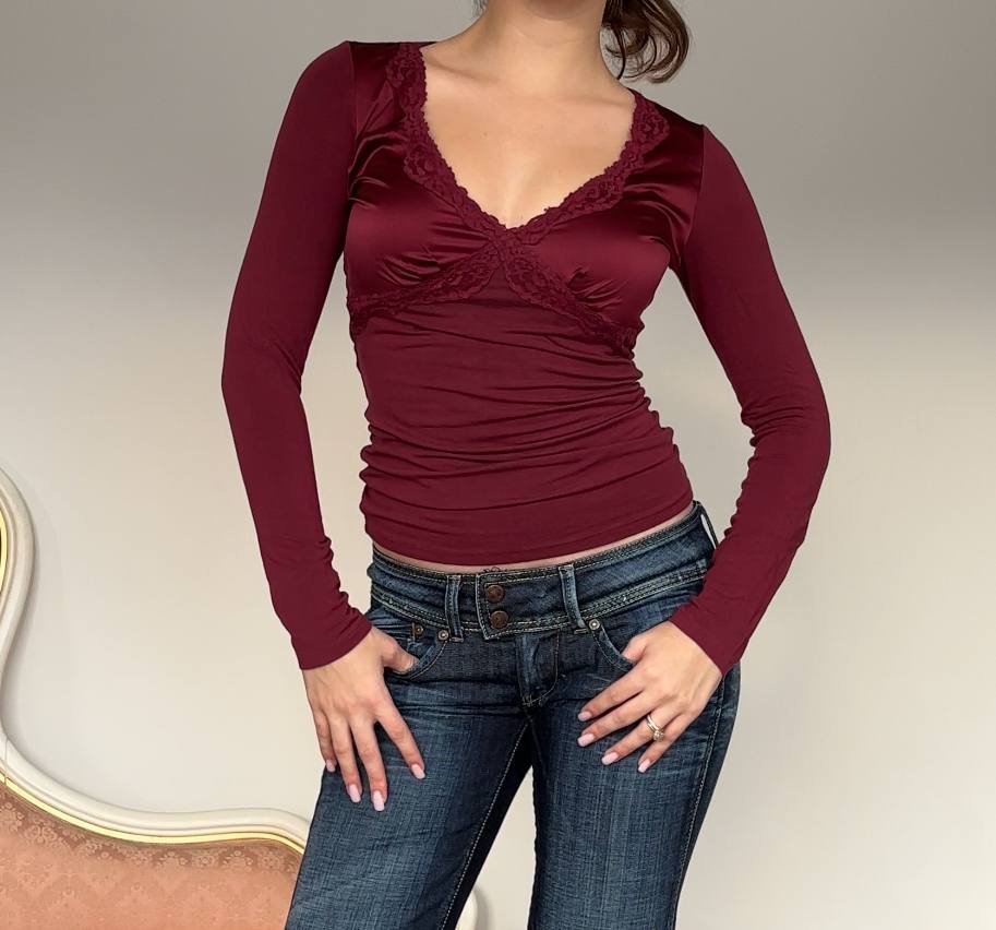 Y2k burgundy top long sleeve