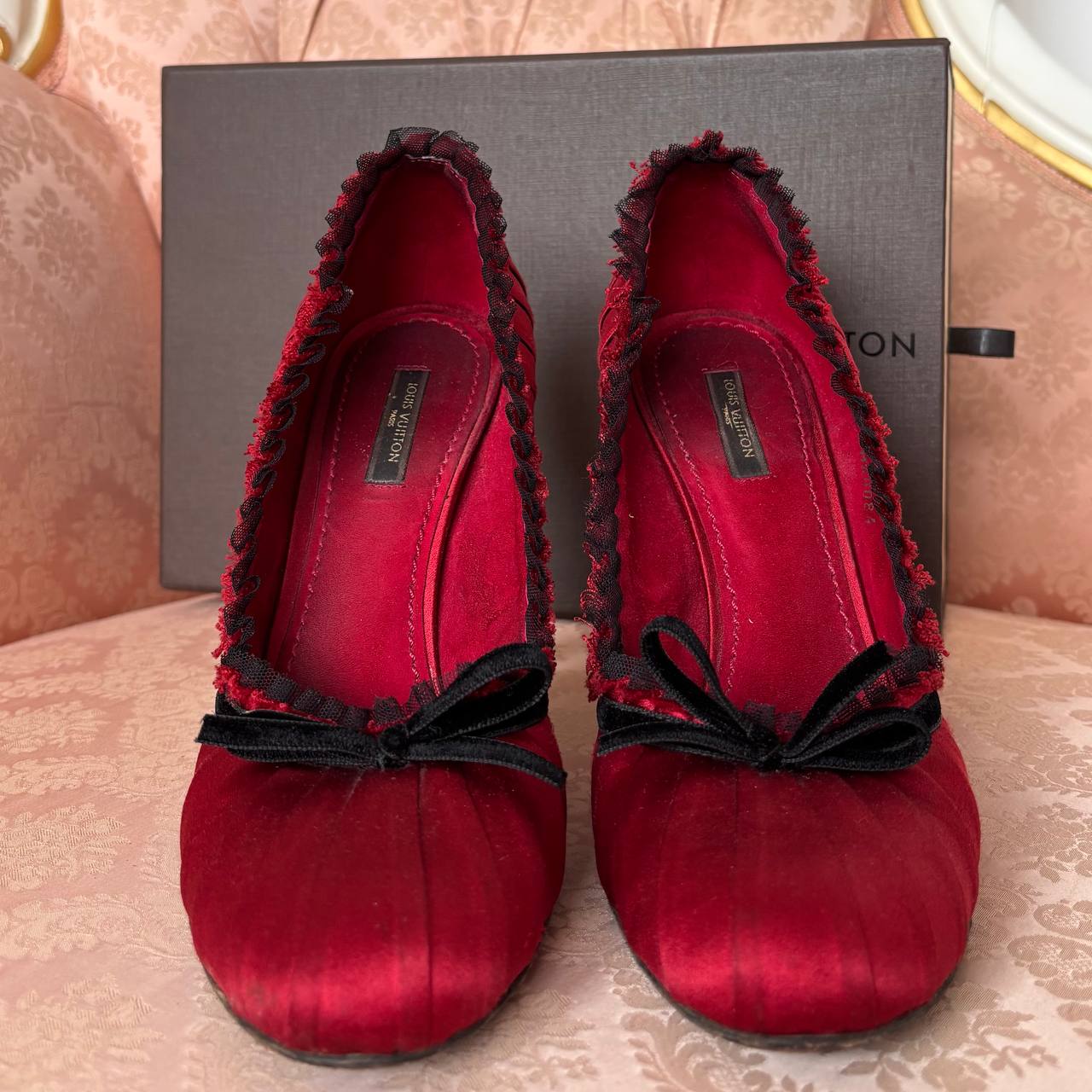 Louis Vuitton red black Balmoral pumps