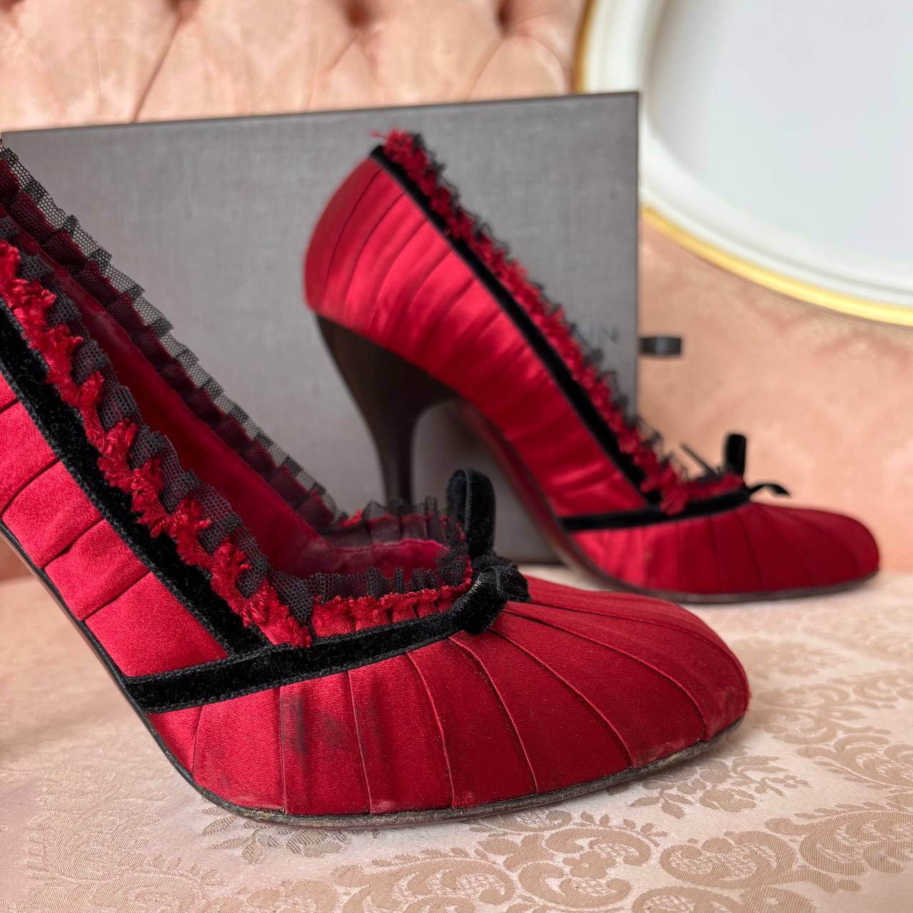 Louis Vuitton red black Balmoral pumps