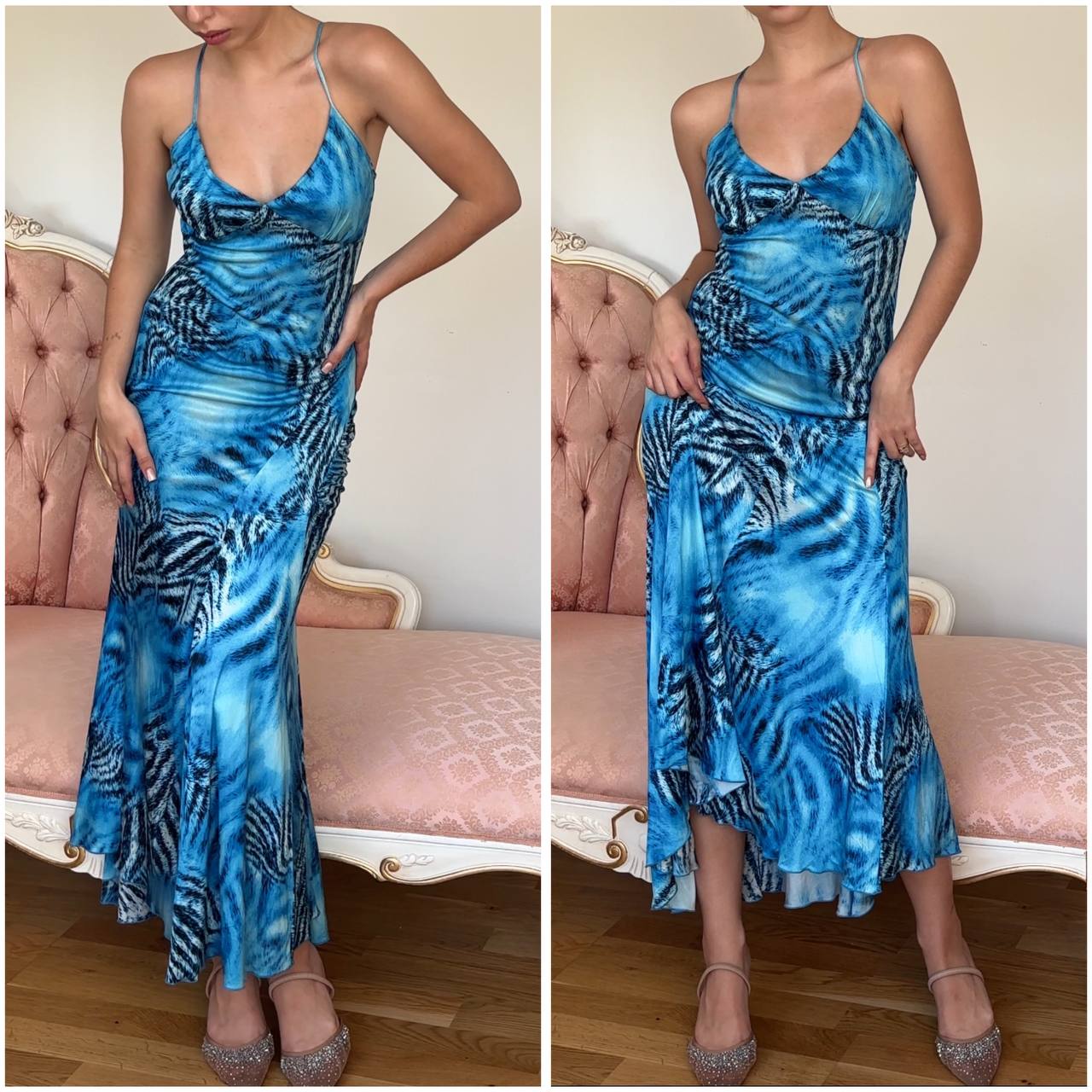Roberto Cavalli blue animal print zebra dress