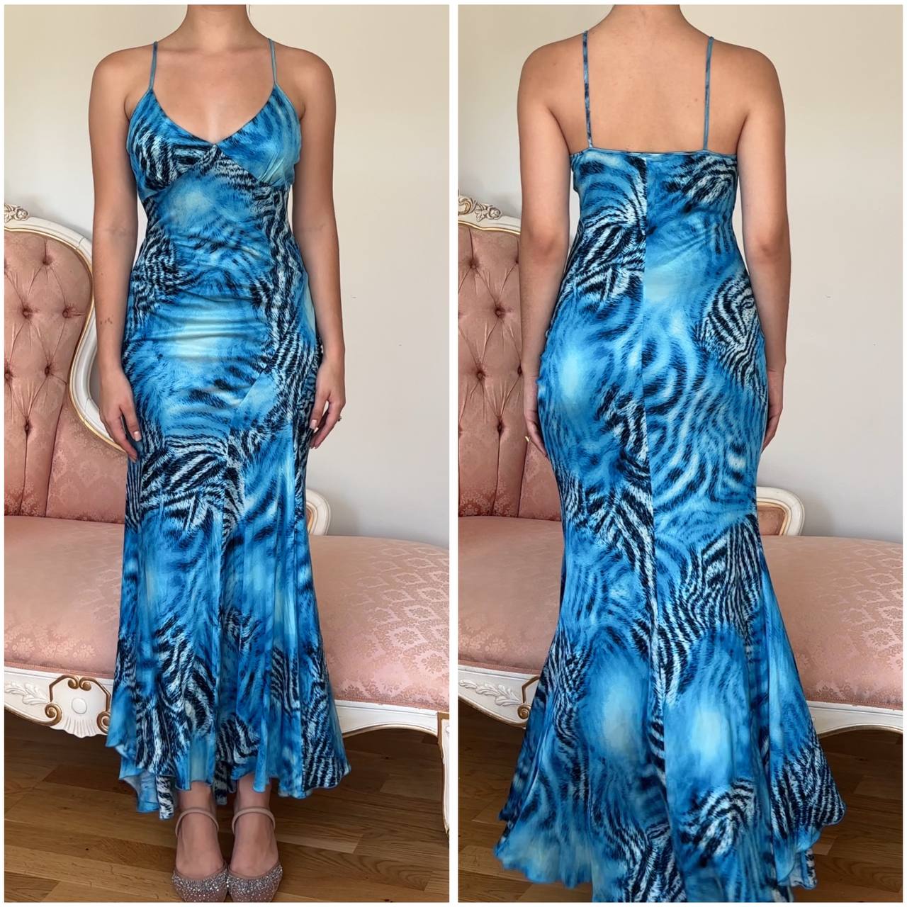 Roberto Cavalli blue animal print zebra dress