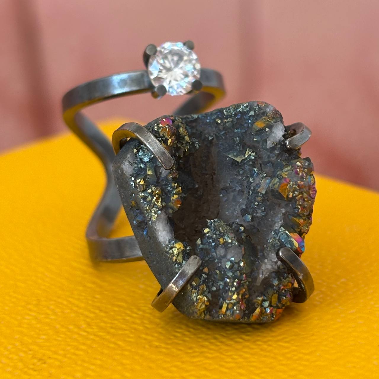 Fendi ring dark silver with gemstones