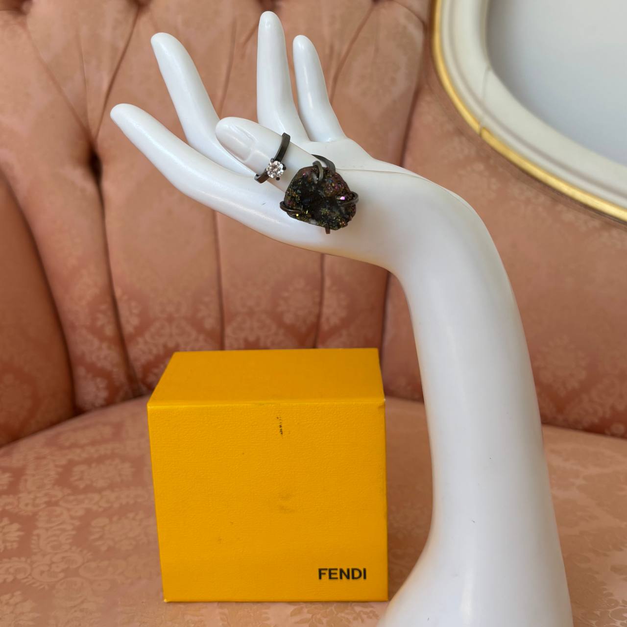 Fendi ring dark silver with gemstones