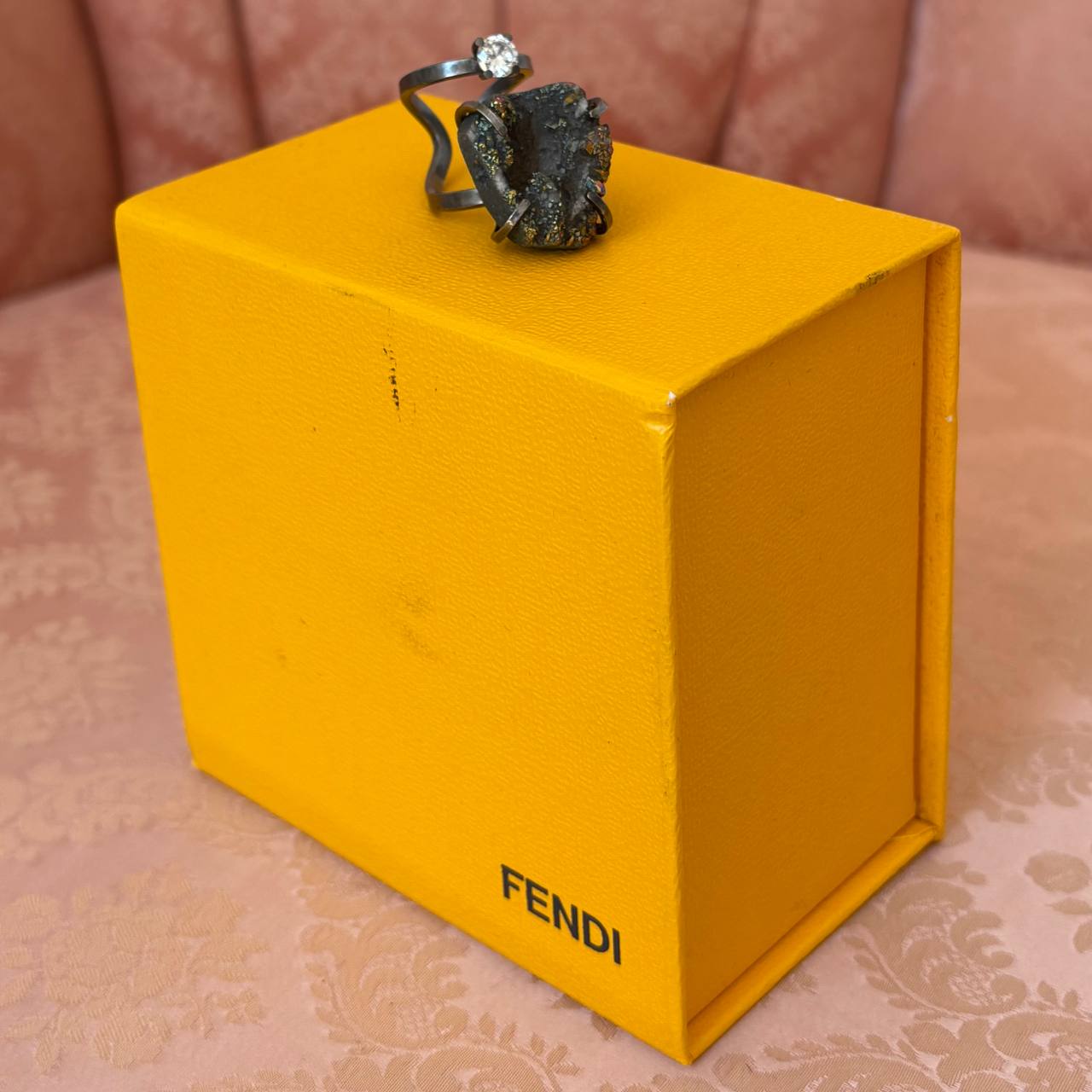 Fendi ring dark silver with gemstones