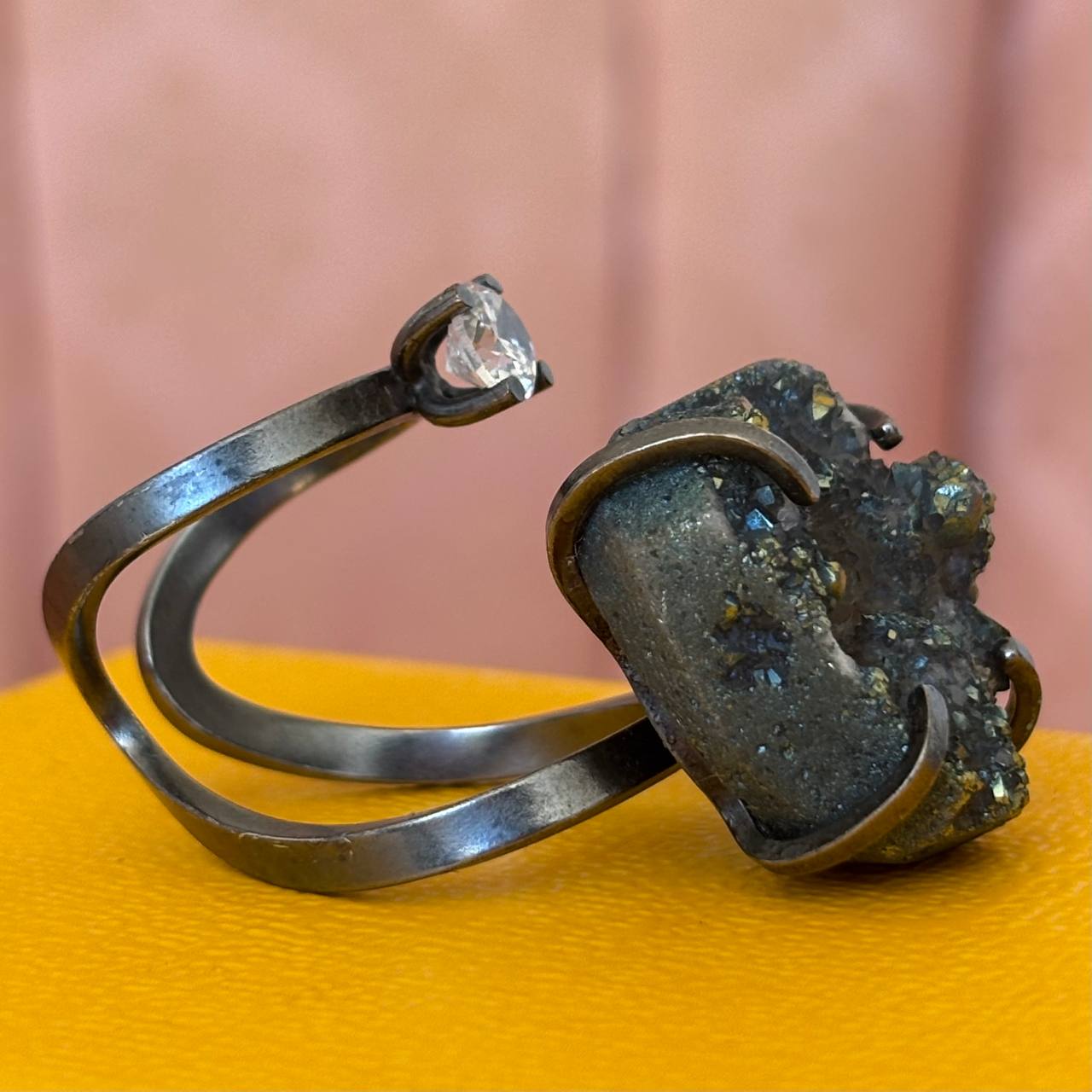 Fendi ring dark silver with gemstones