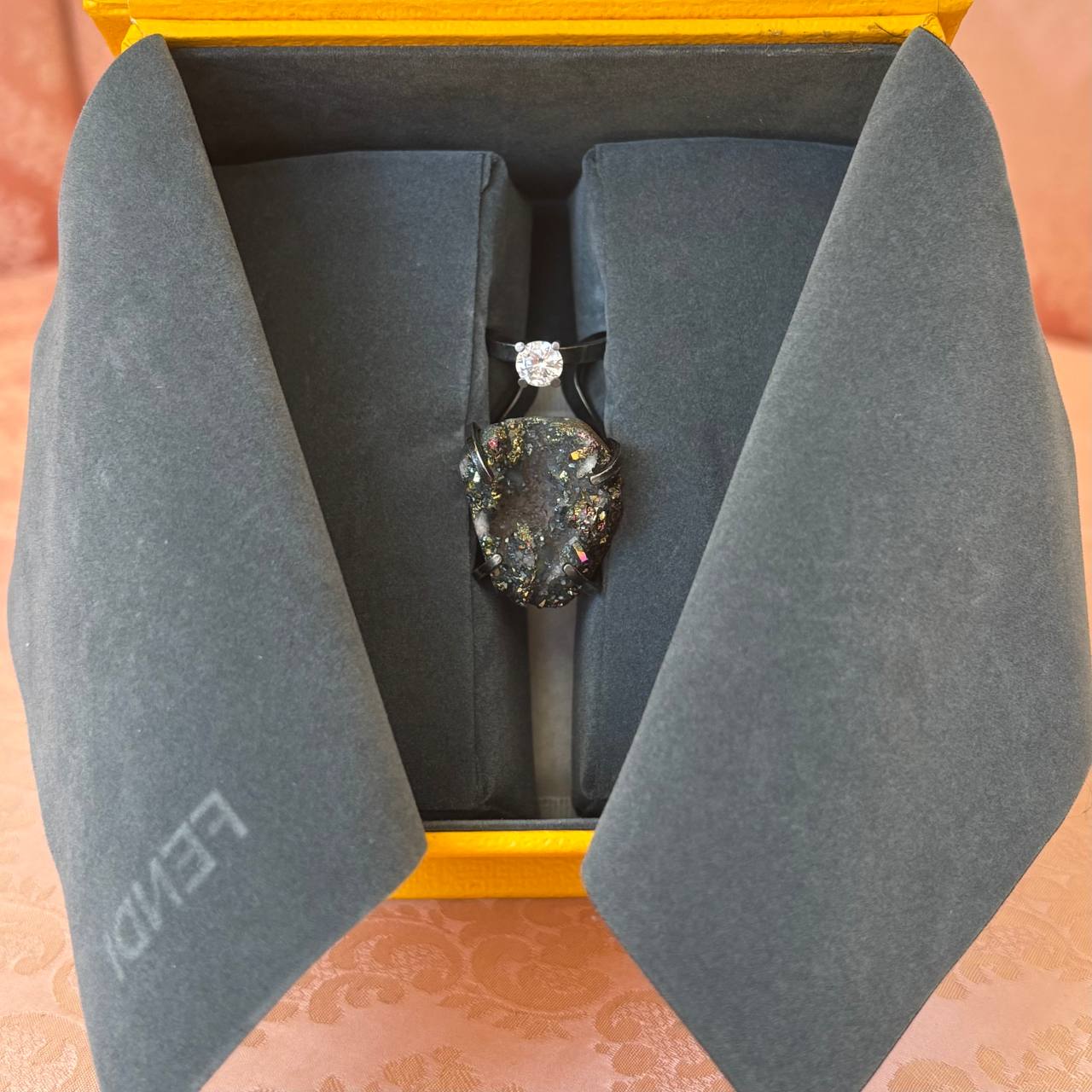 Fendi ring dark silver with gemstones