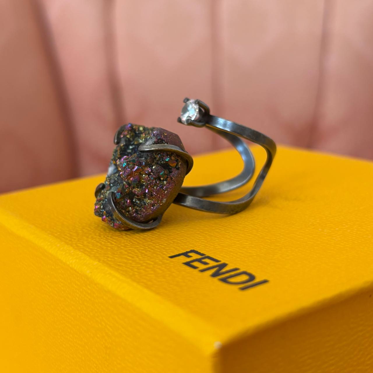 Fendi ring dark silver with gemstones