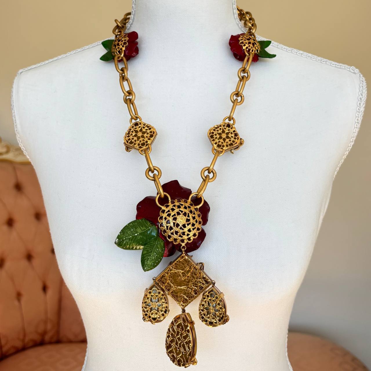 Dolce Gabbana necklace golden red rose