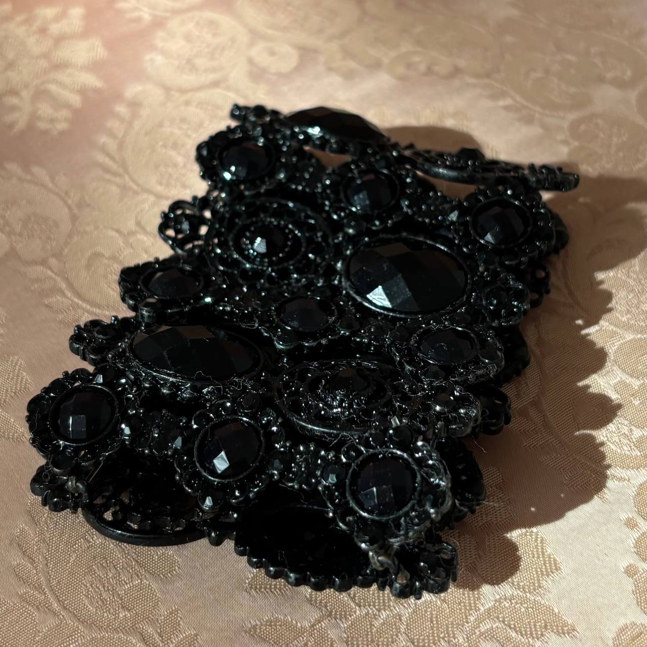 Vintage lace goth cuff bracelet with black stones