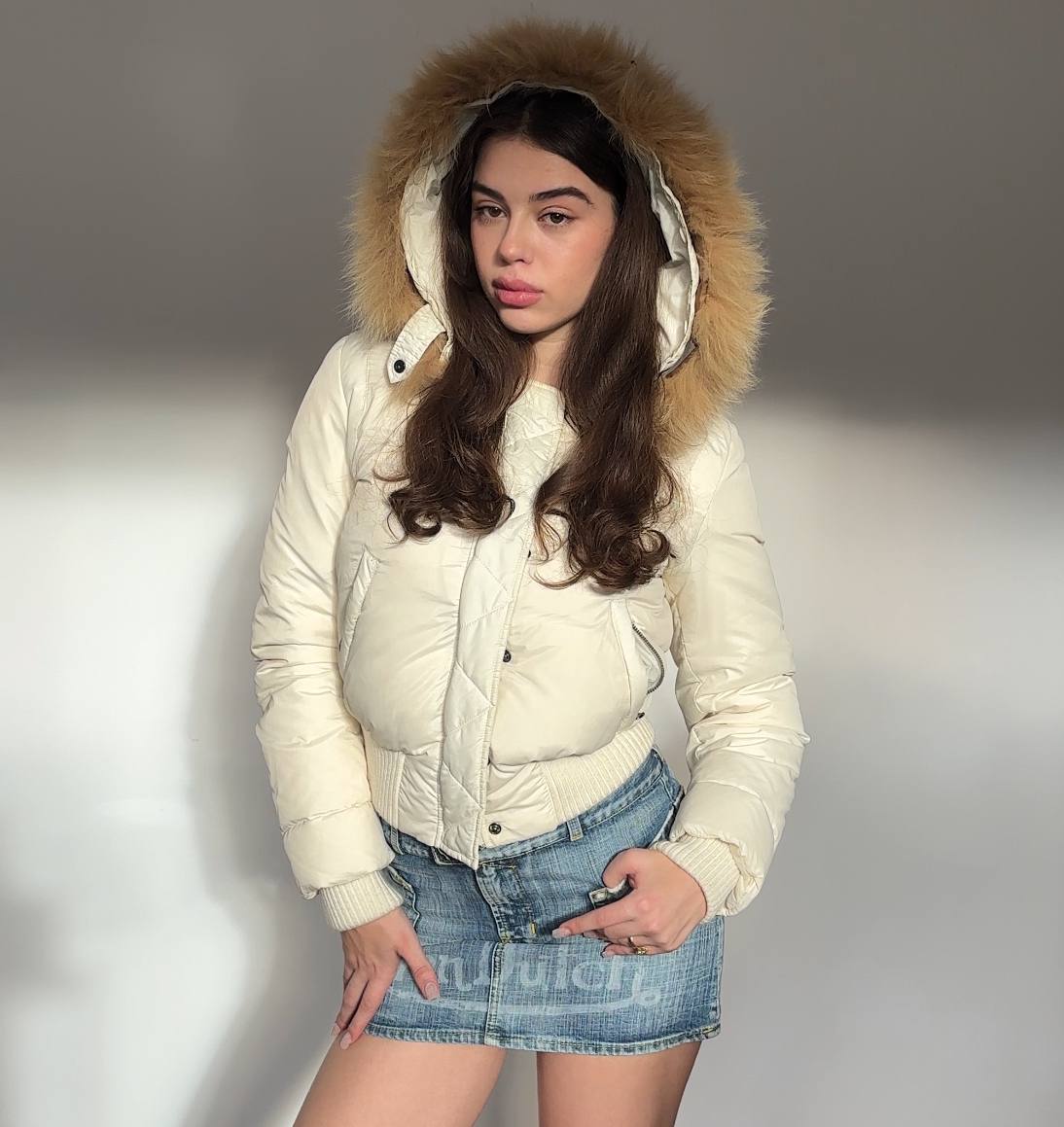 Italian puffer coat zip-jacket bomber with fur hood