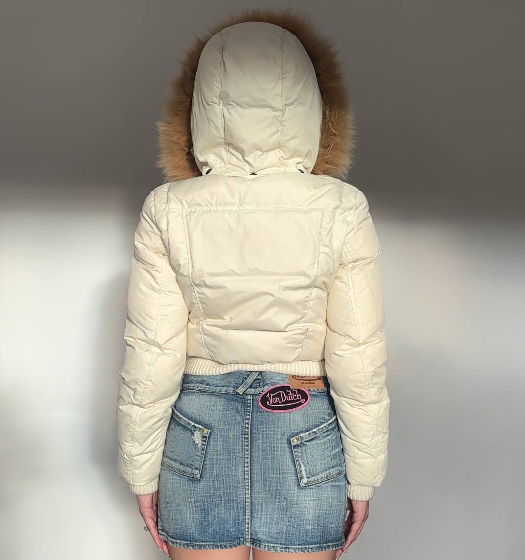 Italian puffer coat zip-jacket bomber with fur hood