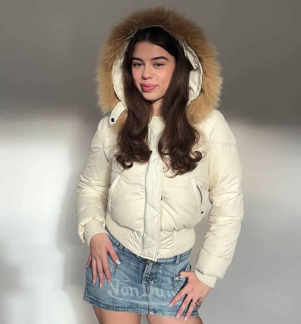 Italian puffer coat zip-jacket bomber with fur hood
