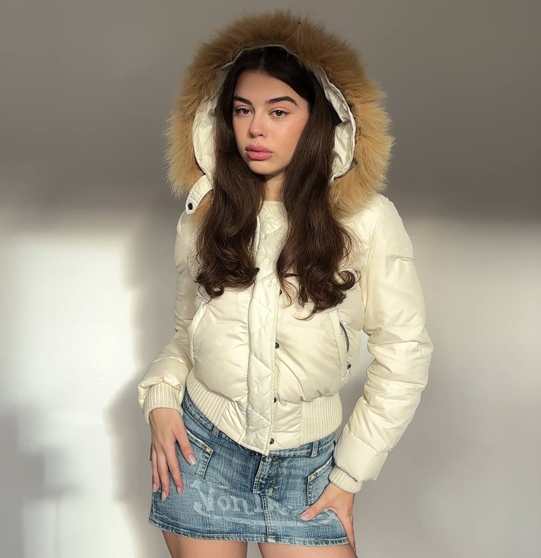 Italian puffer coat zip-jacket bomber with fur hood
