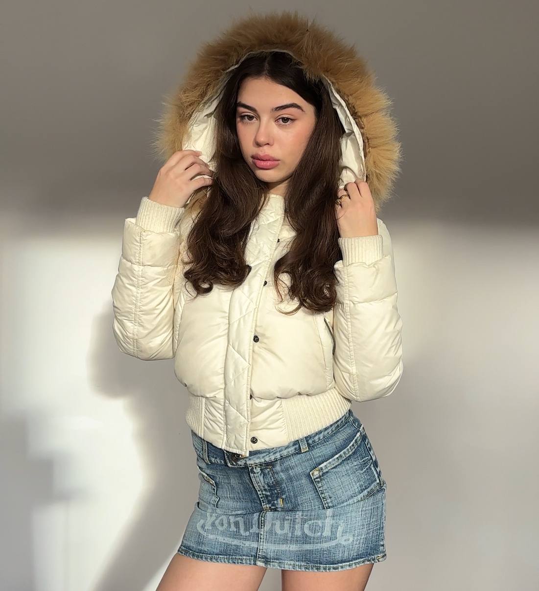 Italian puffer coat zip-jacket bomber with fur hood