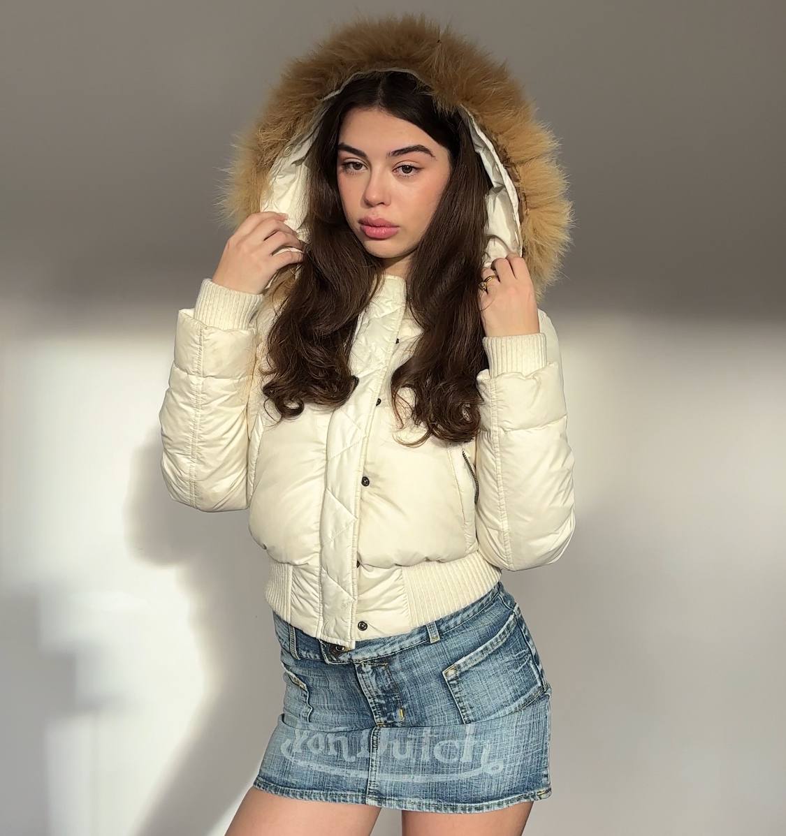 Italian puffer coat zip-jacket bomber with fur hood