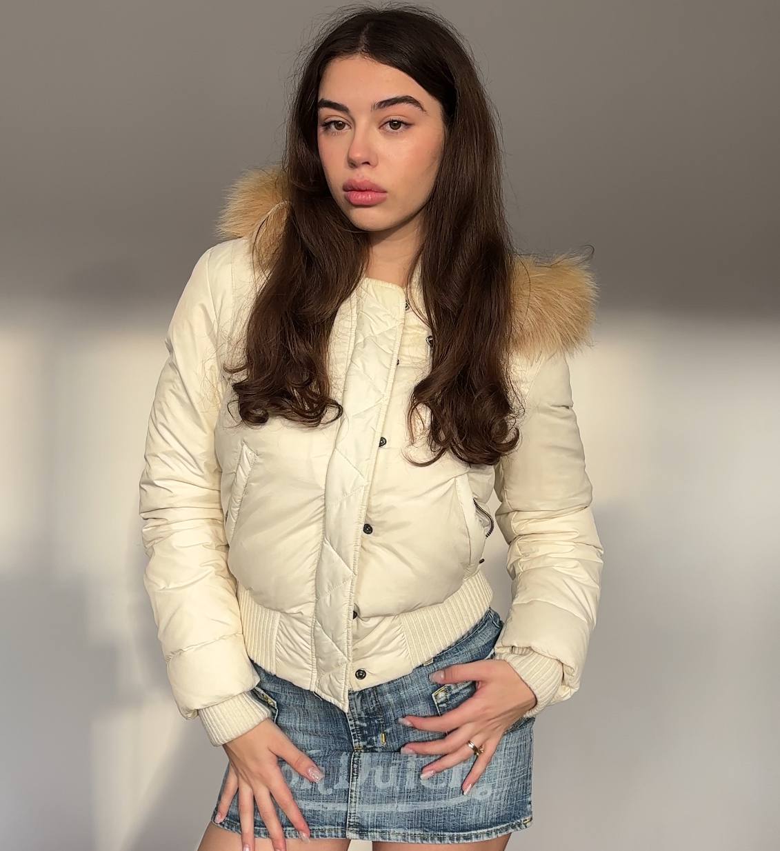 Italian puffer coat zip-jacket bomber with fur hood