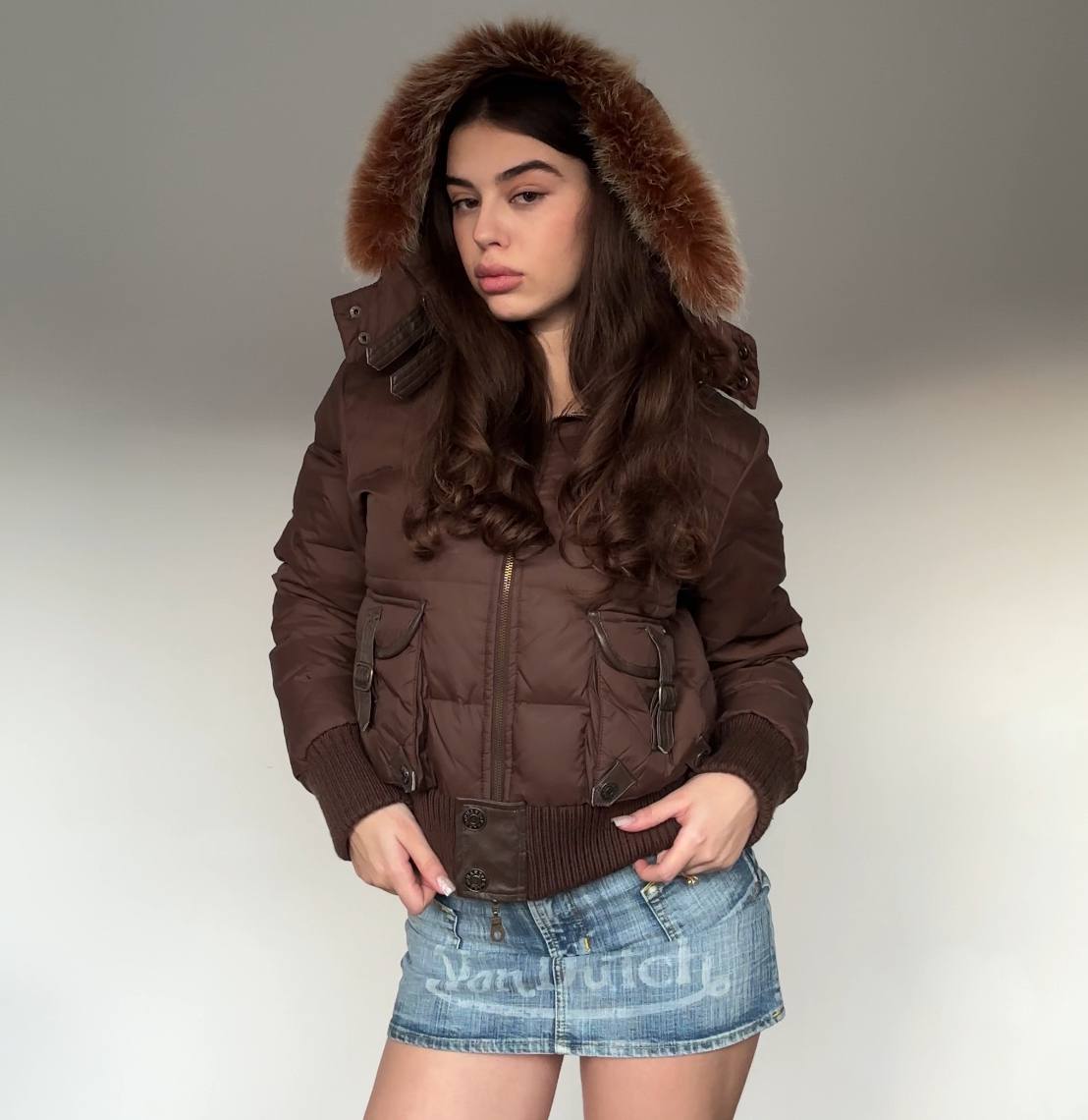 Phard puffer coat zip-jacket bomber with fur hood