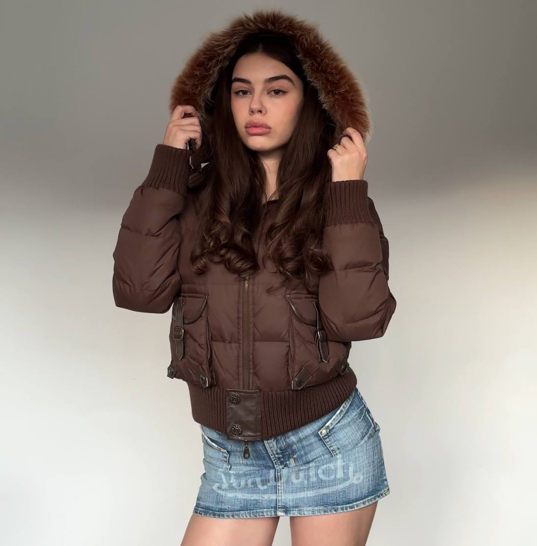 Phard puffer coat zip-jacket bomber with fur hood