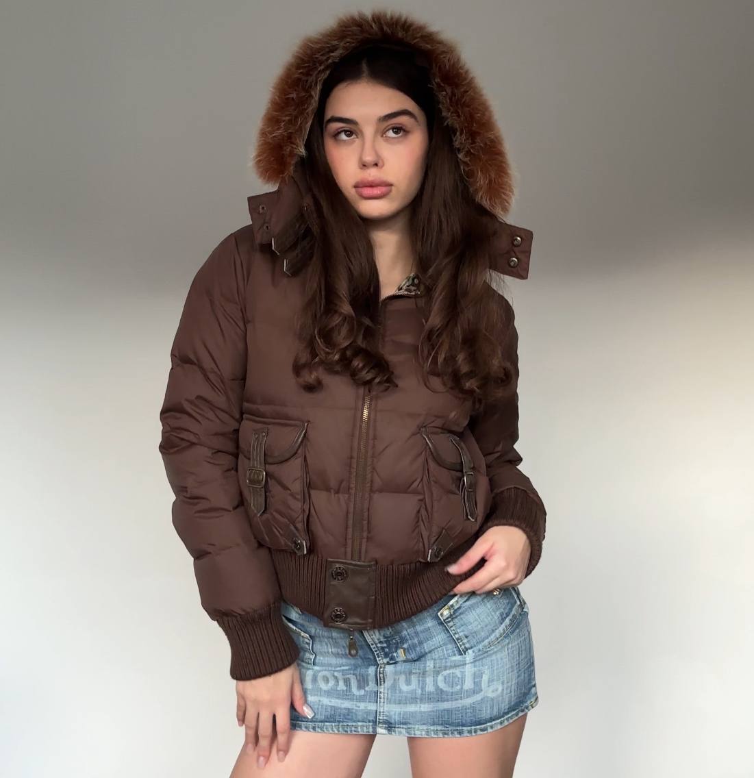Phard puffer coat zip-jacket bomber with fur hood