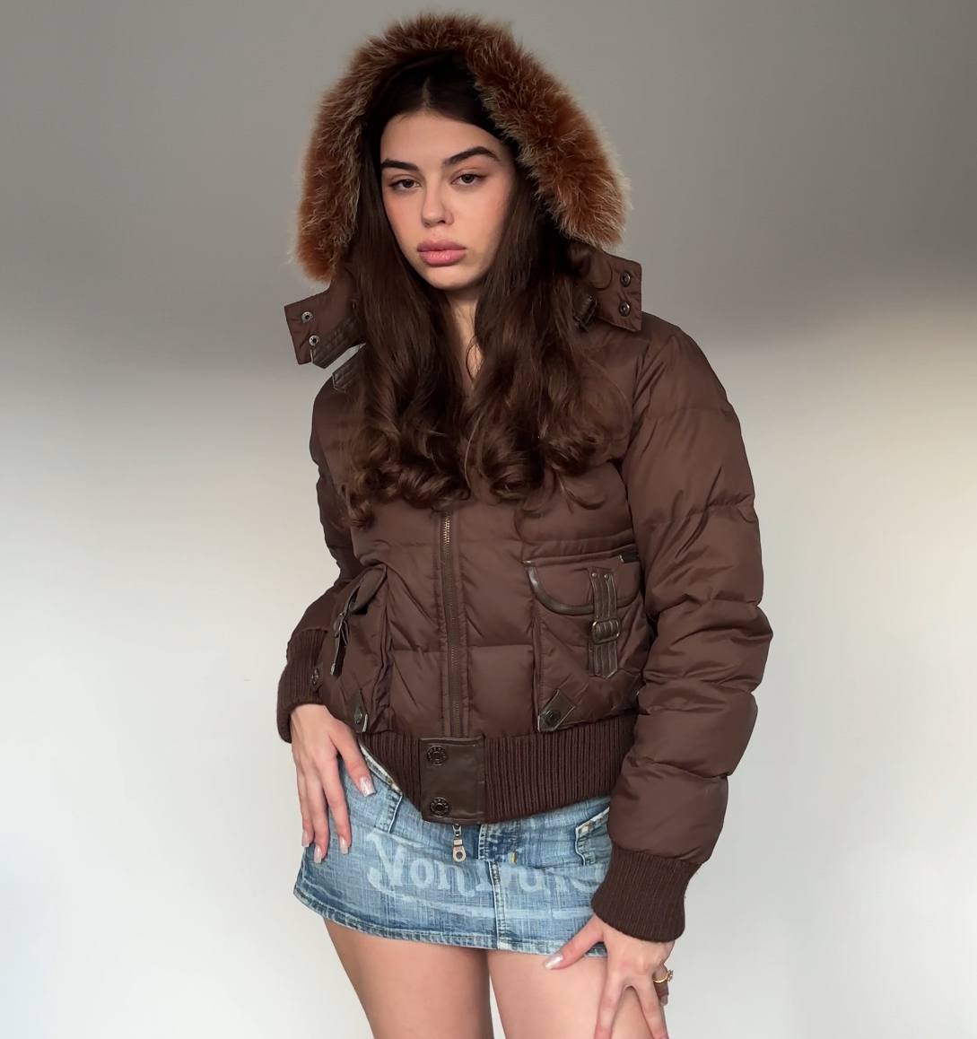 Phard puffer coat zip-jacket bomber with fur hood