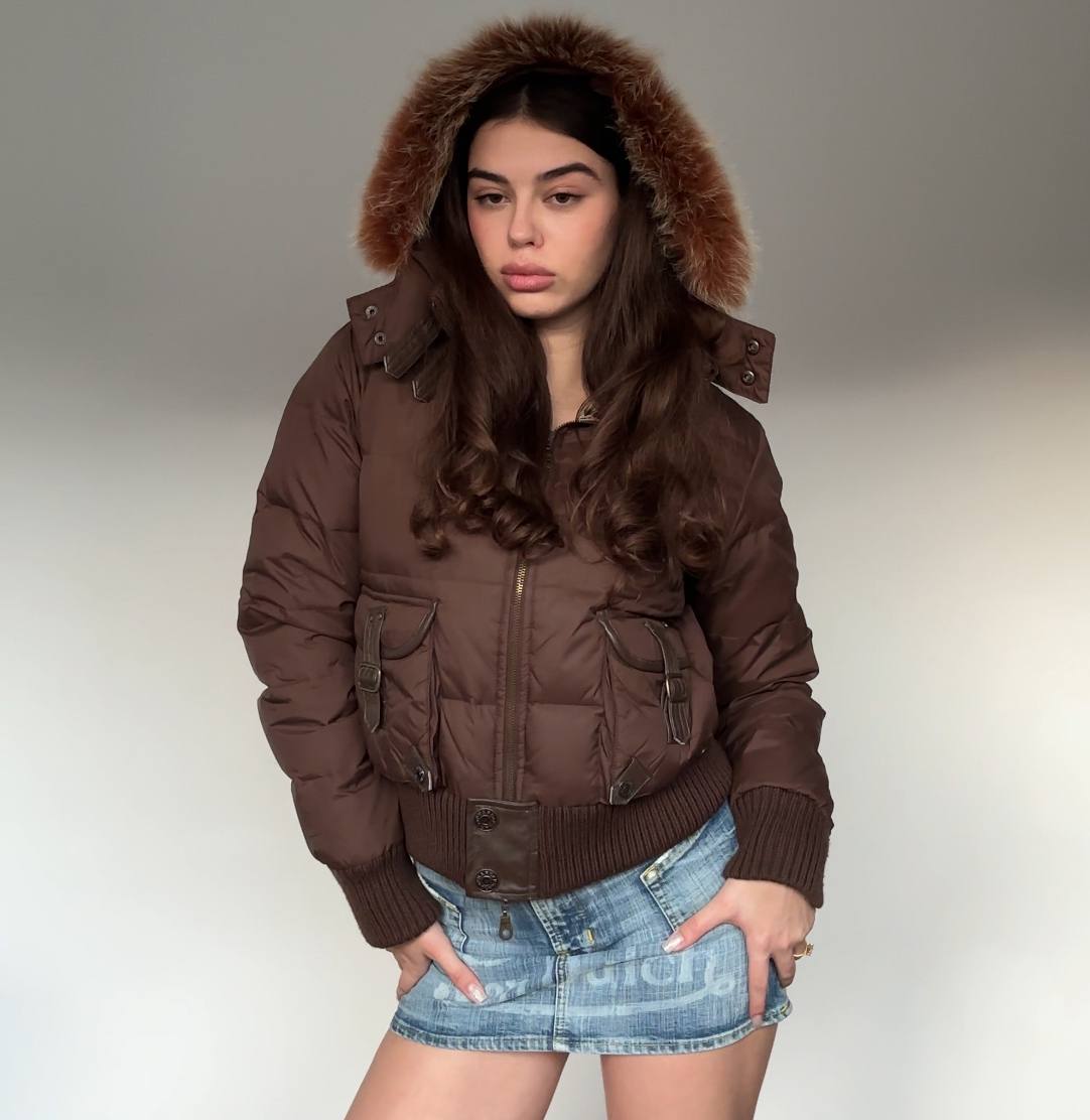 Phard puffer coat zip-jacket bomber with fur hood