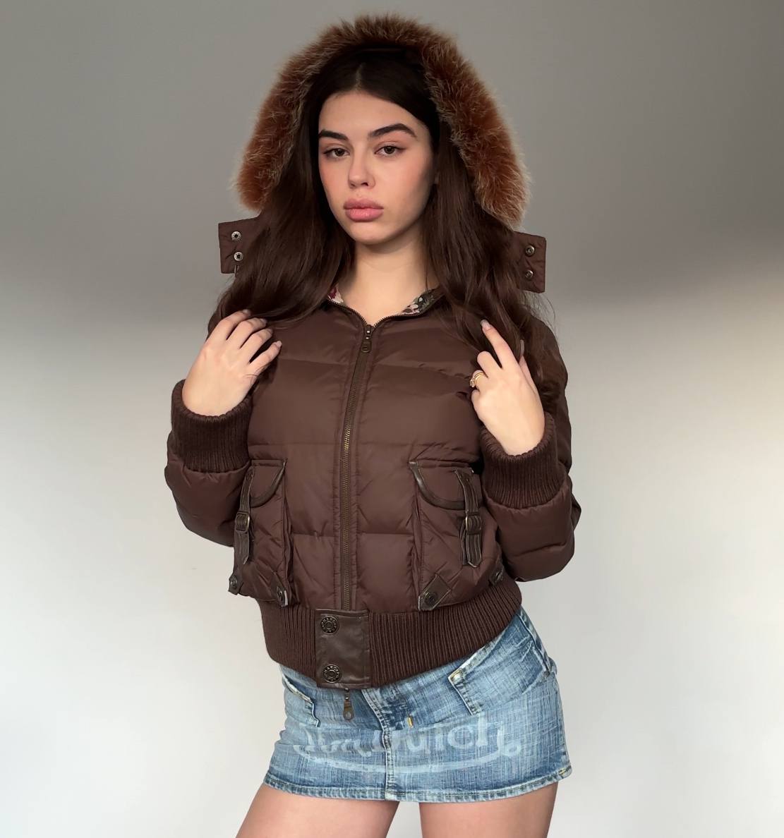 Phard puffer coat zip-jacket bomber with fur hood