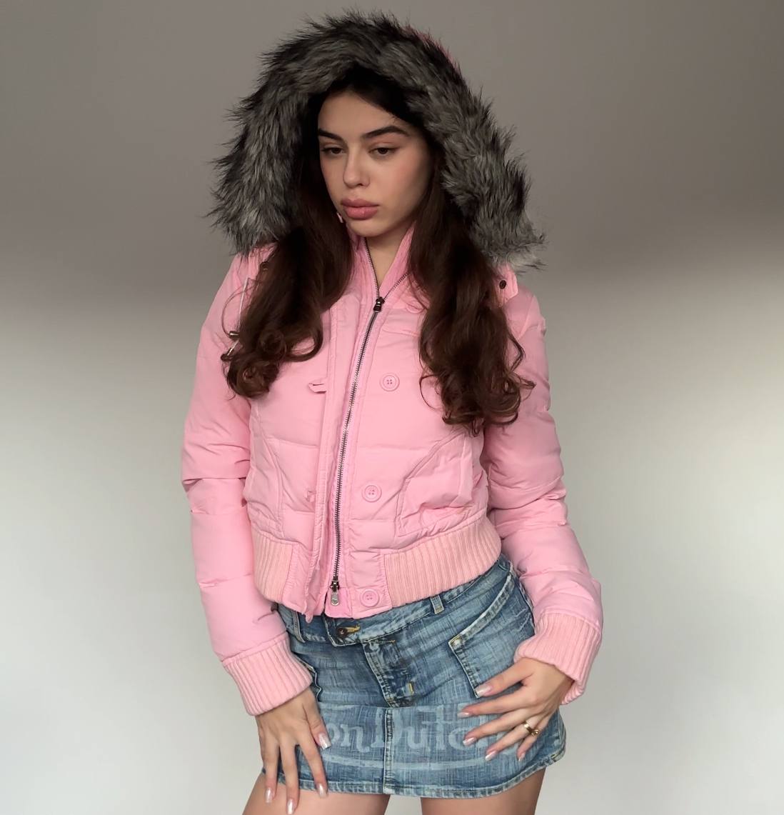Abercrombie and Fitch puffer coat zip-jacket bomber with fur hood