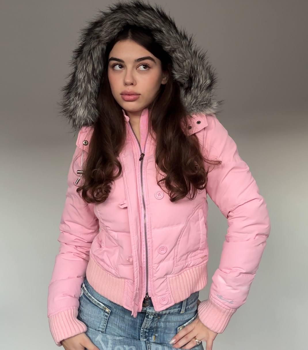 Abercrombie and Fitch puffer coat zip-jacket bomber with fur hood
