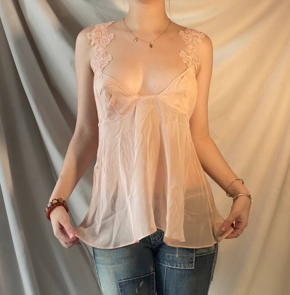 La Perla top cami silk with floral straps mesh summer fairy vintage y2k coquette mermaid