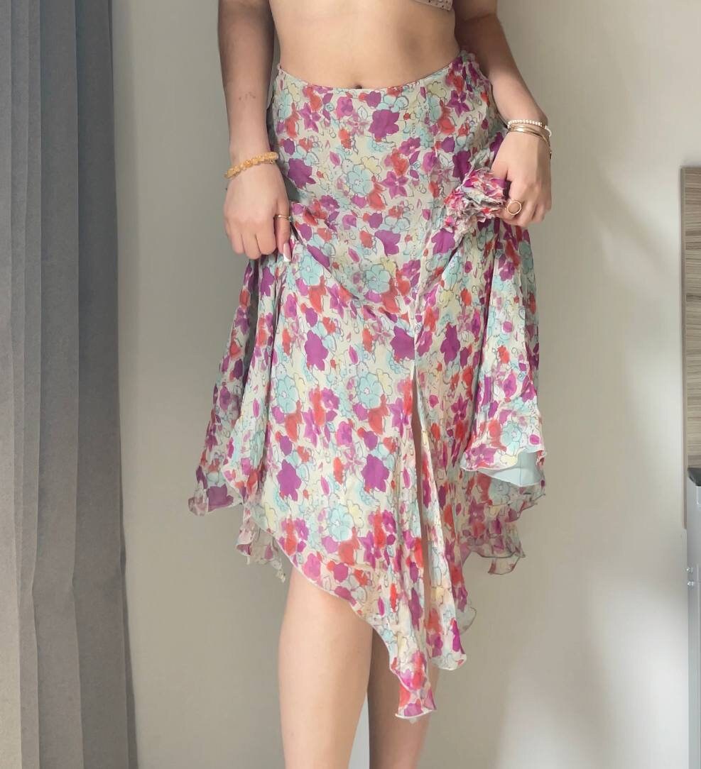 Blumarine skirt silk floral print mesh summer fairy vintage y2k coquette mermaid