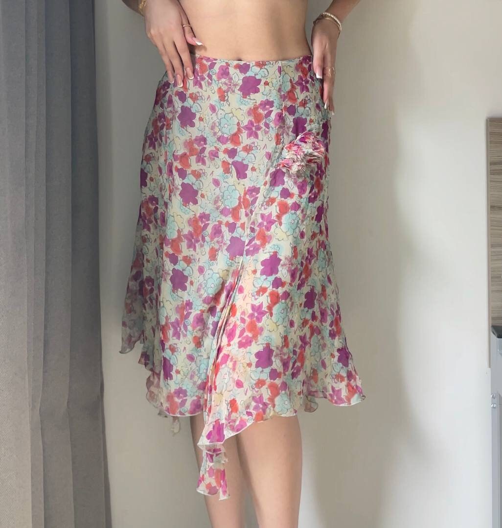 Blumarine skirt silk floral print mesh summer fairy vintage y2k coquette mermaid