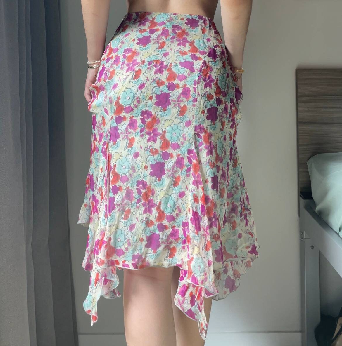 Blumarine skirt silk floral print mesh summer fairy vintage y2k coquette mermaid