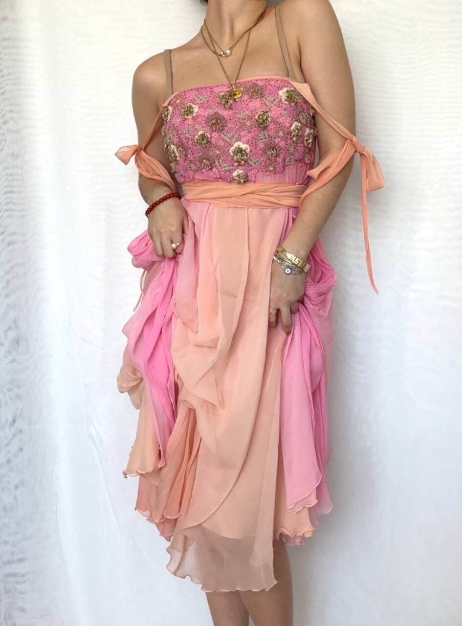 Italian designer dress fairy prom silk mesh summer embellished vintage y2k coquette old money