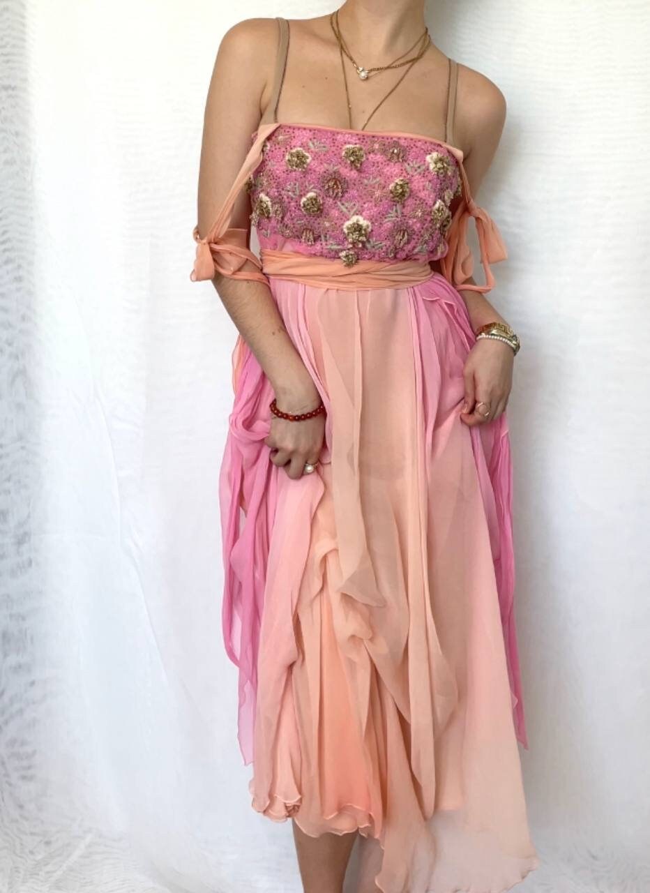 Italian designer dress fairy prom silk mesh summer embellished vintage y2k coquette old money