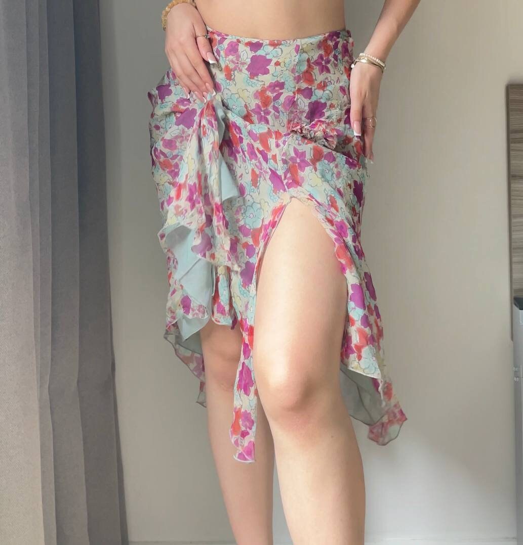 Blumarine skirt silk floral print mesh summer fairy vintage y2k coquette mermaid