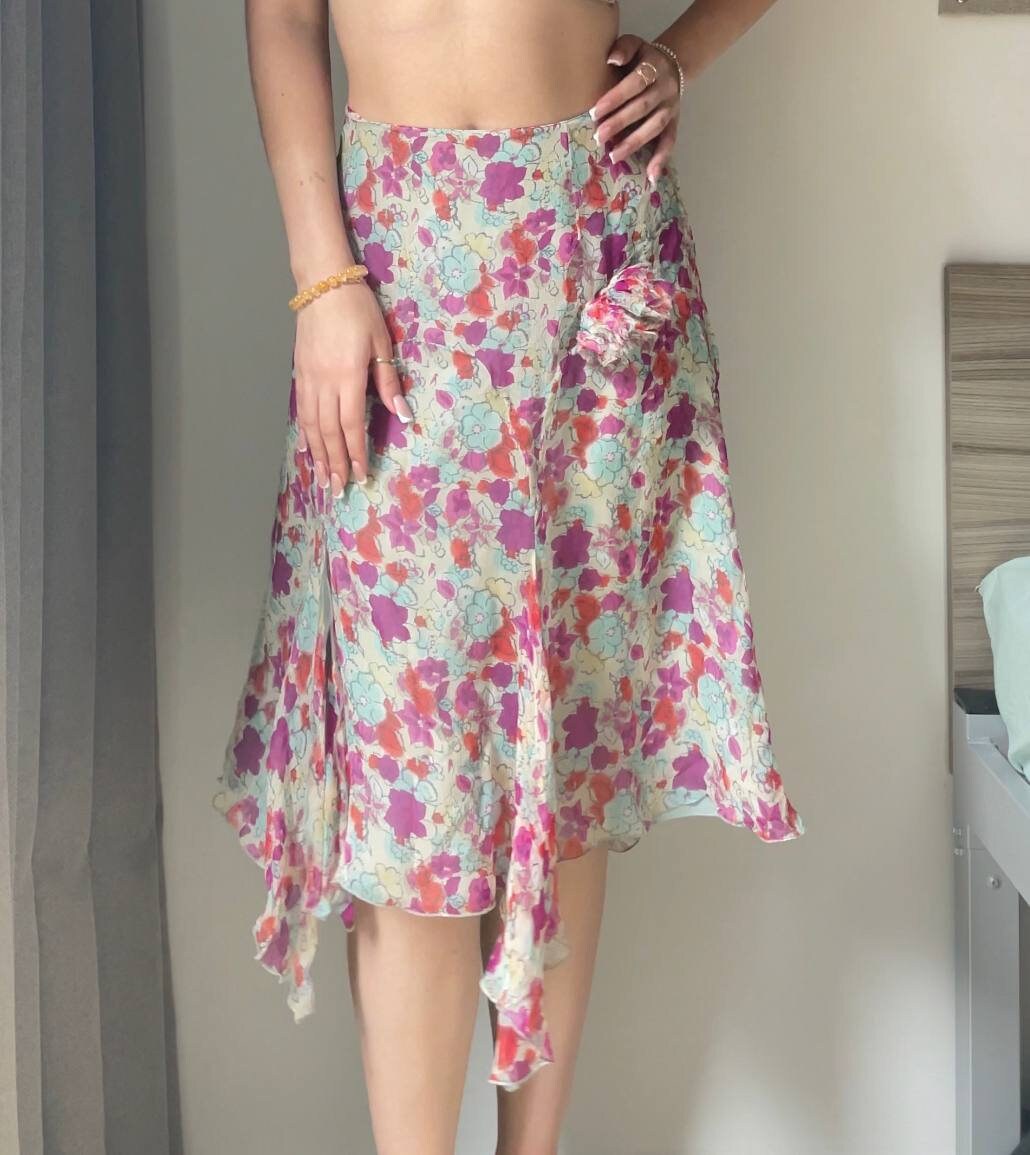 Blumarine skirt silk floral print mesh summer fairy vintage y2k coquette mermaid