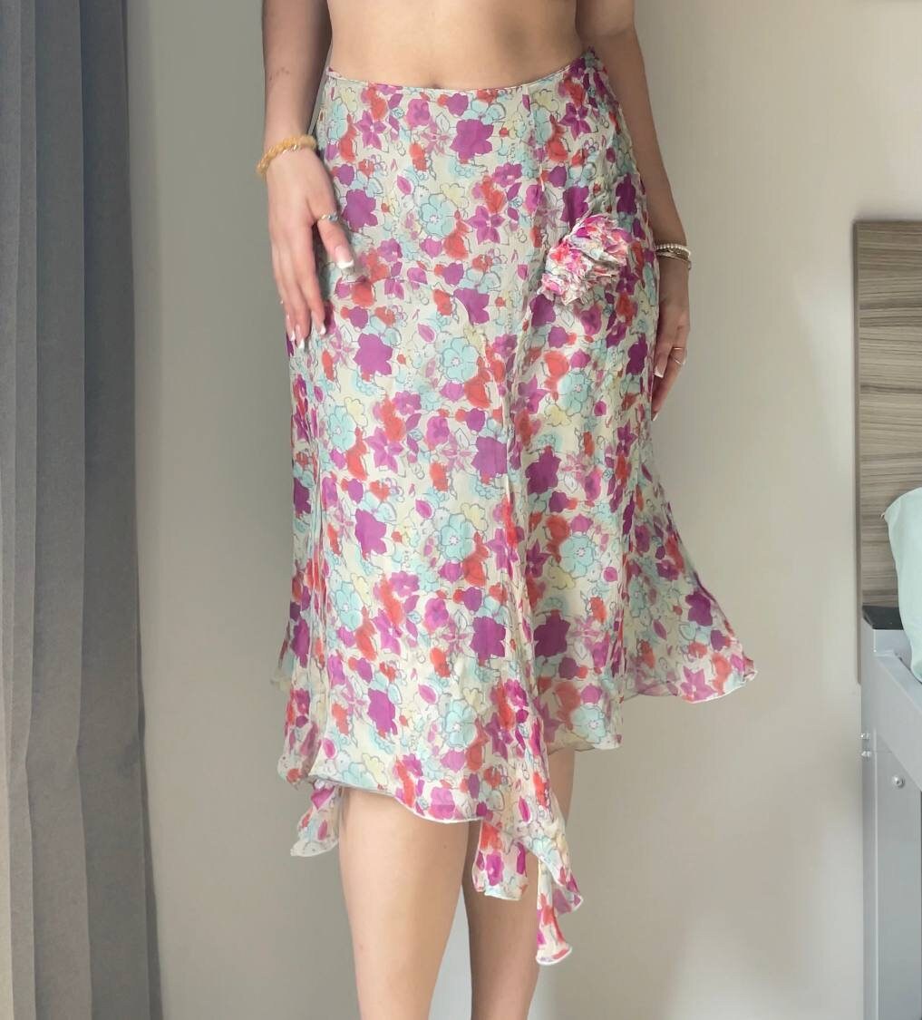 Blumarine skirt silk floral print mesh summer fairy vintage y2k coquette mermaid